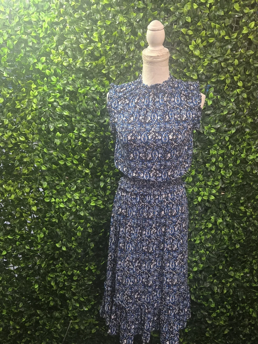 Michael Kors Navy Floral-Print Sleeveless Midi Dress